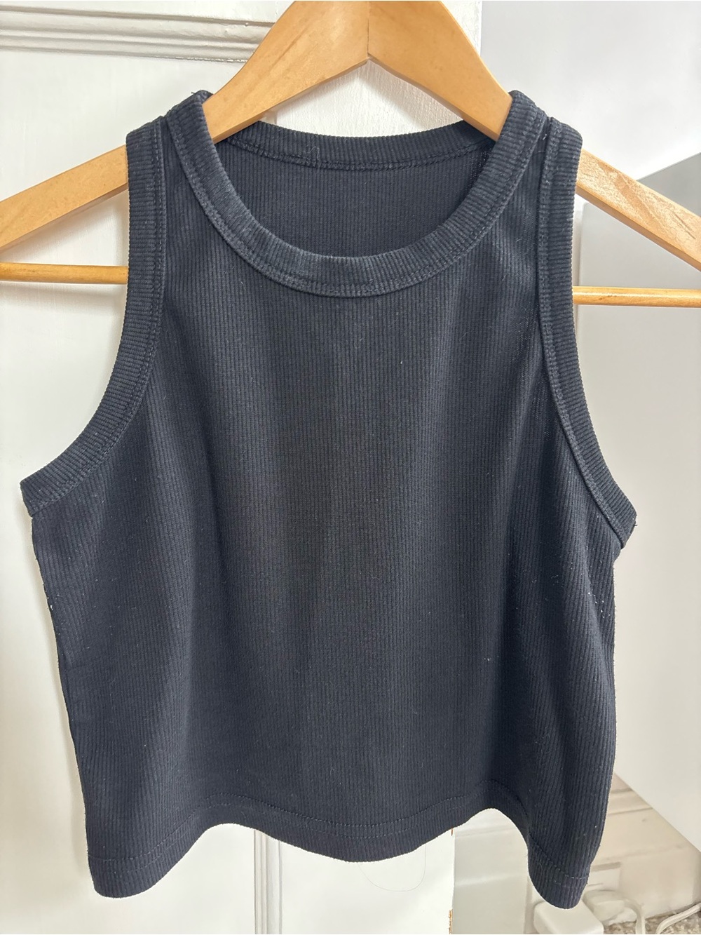 Sleeveless Black Ribbed Tank Top - Classic Crewneck